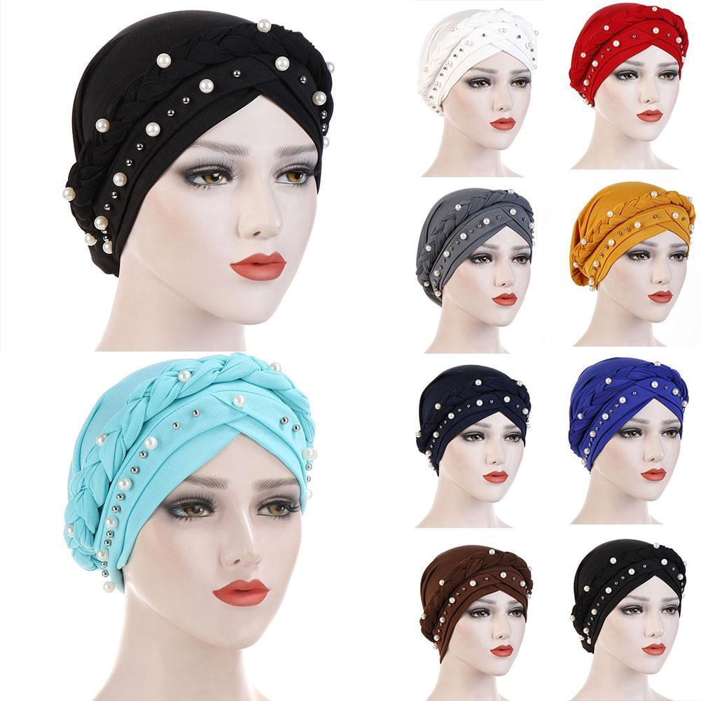 Muslim Women Hijab Turban Hat Cap Head Wrap Lady Pearl Bonnet Q5R1