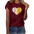 thumbnail image 1 of Gibobby Camisetas de verano para mujer Mujeres Casual Béisbol Impresión Mangas Cuello Redondo Camiseta Suelta Blusa Tops(Vino,XL), 1 of 4