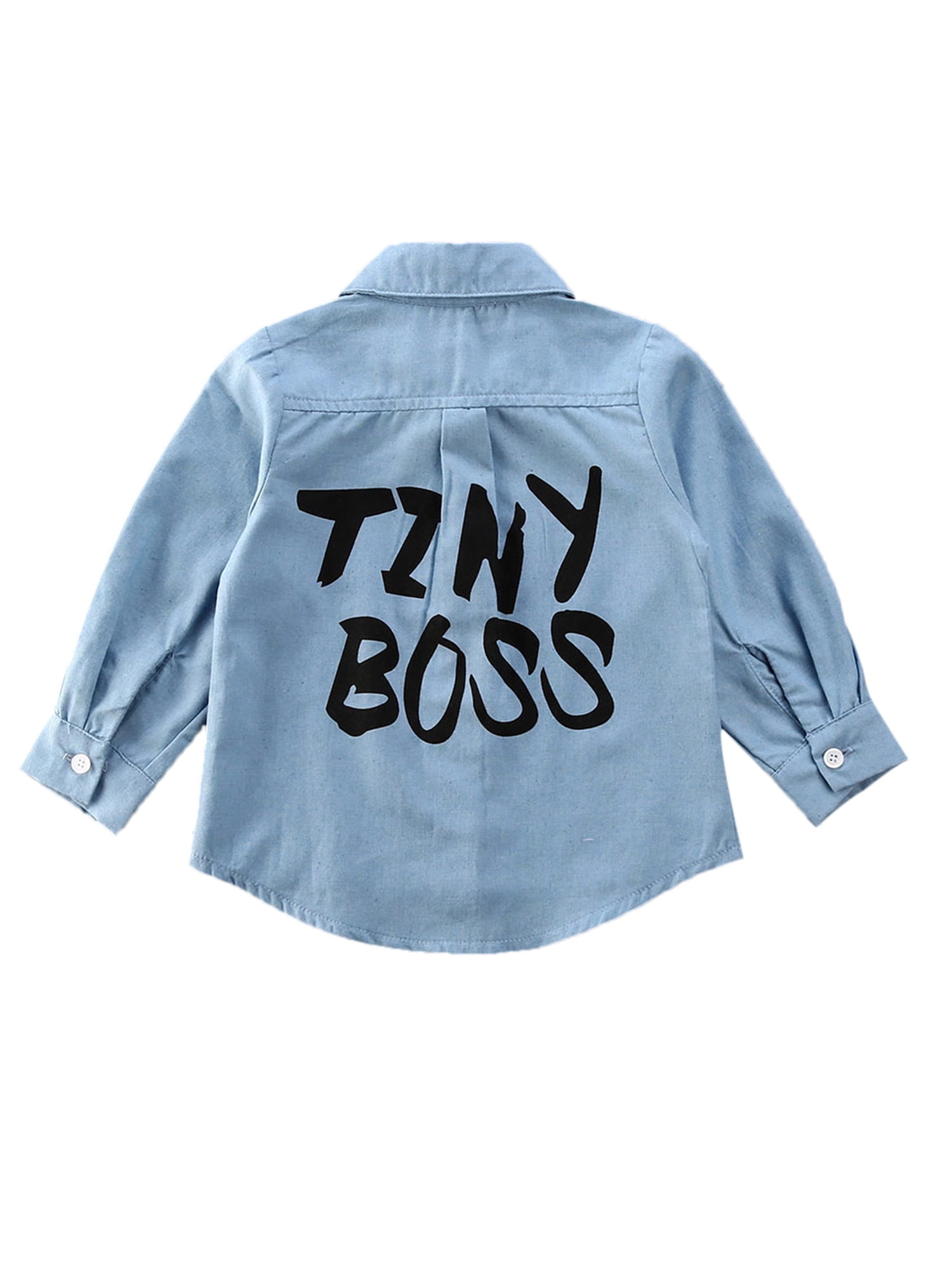 Toddler Little Boys Girls Baby Mini Boss Long Sleeve Button Down Flannel Denim Shirt Blouse Coat