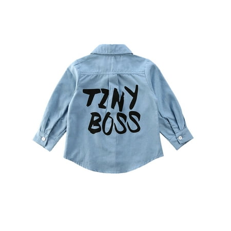 

TheFound Kids Little Girl Denim Outwear Coat Long Sleeve Letter Print Button Down Shirts Tops Jacket Clothes