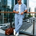 thumbnail image 3 of StSilkitty 2 Piece Outfits for Mens Short Sleeve Button down Shirts and Drawstring Pants Sets Summer Casual Outfit with Pocket, 3 of 6