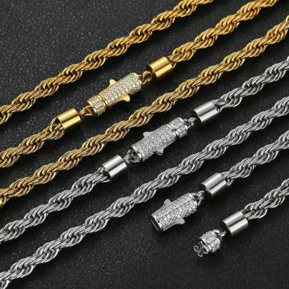 GKNET 18K Gold Plated Stainless Steel Rope Chain Necklace Bracelet Delicate Jewelry Accessories-Silver-18 in Necklace