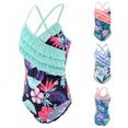 thumbnail image 3 of BESLY Little/Big Girls' Ruffle Swimsuit One Piece Bathing Suit Cute Floral Print Beauty Back Suspender Bodysuit Swimwear Beachwear, 3 of 3