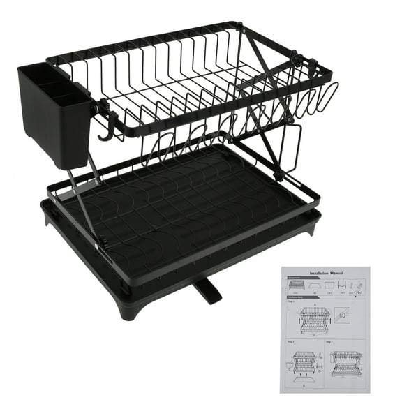 Over Sink Dish Drying Rack Dish Drying Rack Collapsible & Rustproof, 2 Tier Dish Rack with Drainboard, Wine Glass Holder & Utensil Holder, Dish Racks for Kitchen Counter, Dish Drainer