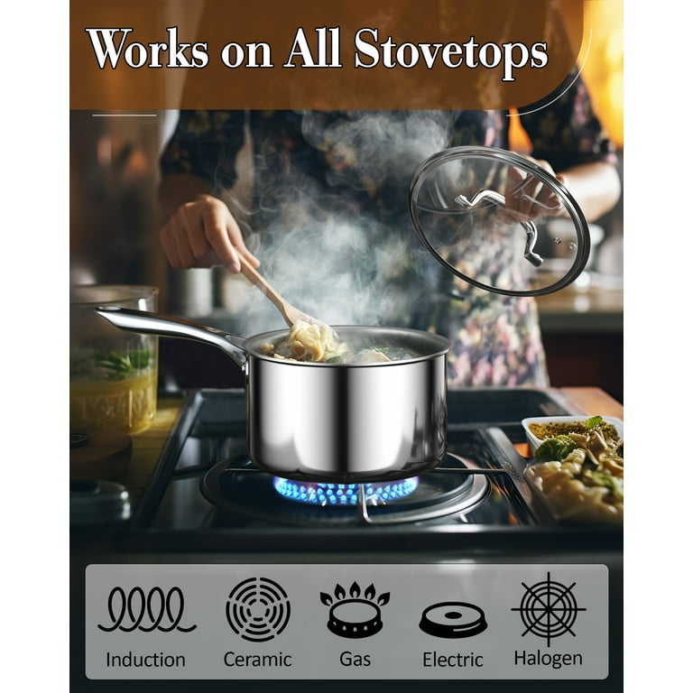 Cook N Home 3 Quart Sauce Pot Casserole Pan Stockpot saucier, 3 QT, Silver