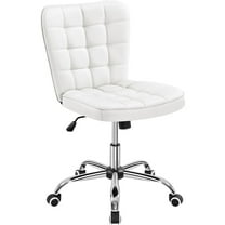 Yaheetech Modern Faux leather Tufted Armless Office Chair,White
