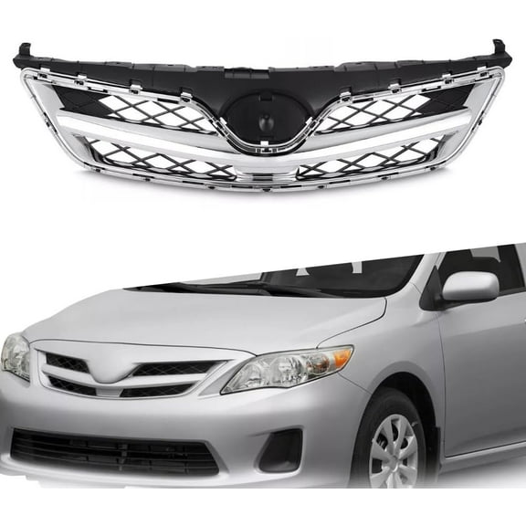 Front Grill Black with Chrome Trim Compatible with Toyota Corolla 2011 2012 2013 Models, No Emblem