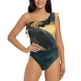 thumbnail image 2 of Picia Sunset Ocean Whale Pattern Women's One Piece Swimsuits,One Shoulder Swimwear Asymmetric ,Ruffle Monokinis Bathing Suits,High Waisted Flattering Bathing Suits-X-Large, 2 of 8