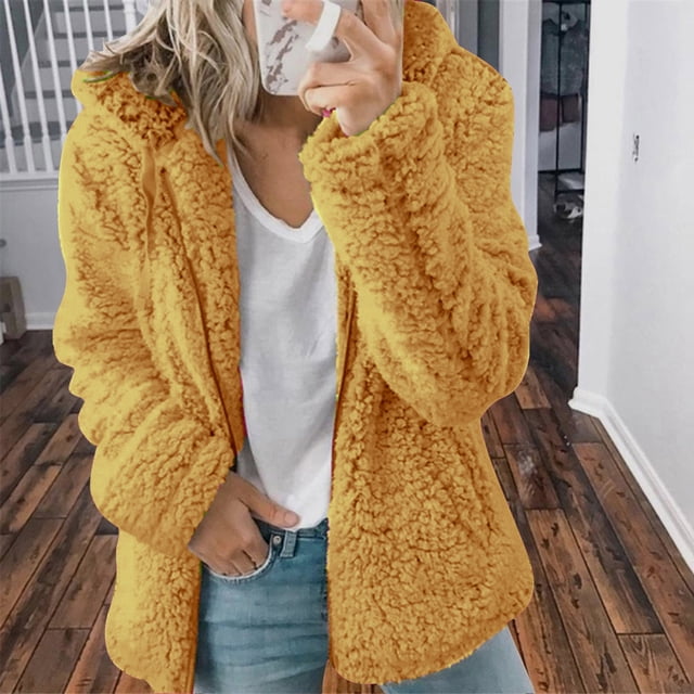 Dvkptbk Women's Fleece Jacket Casual Hooded Jacket Solid Color Jacket Long Sleeve Fall Winter Jacket