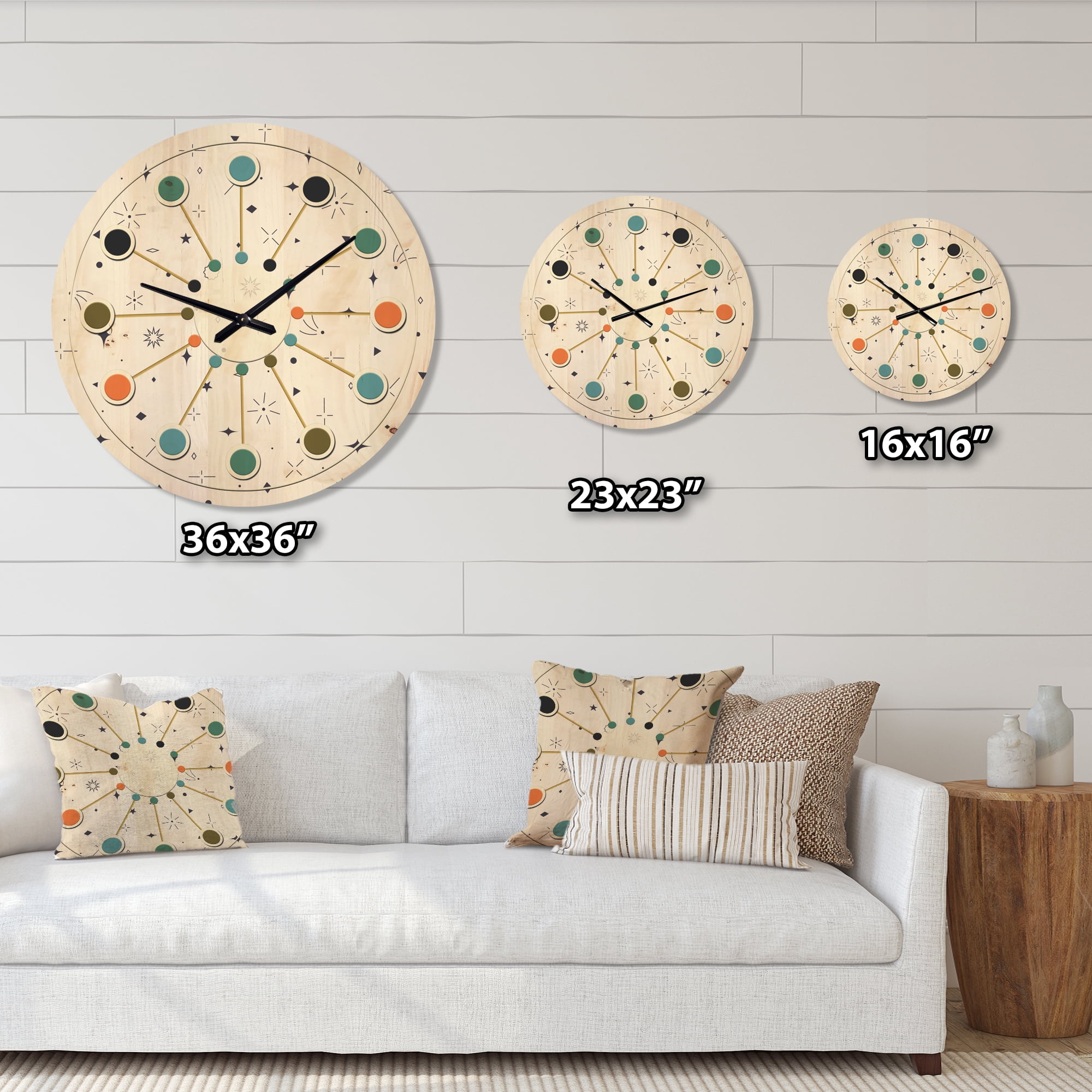 Designart 'Golden Diamond Geometrical Pattern III' Mid-Century Modern Wood Wall Clock