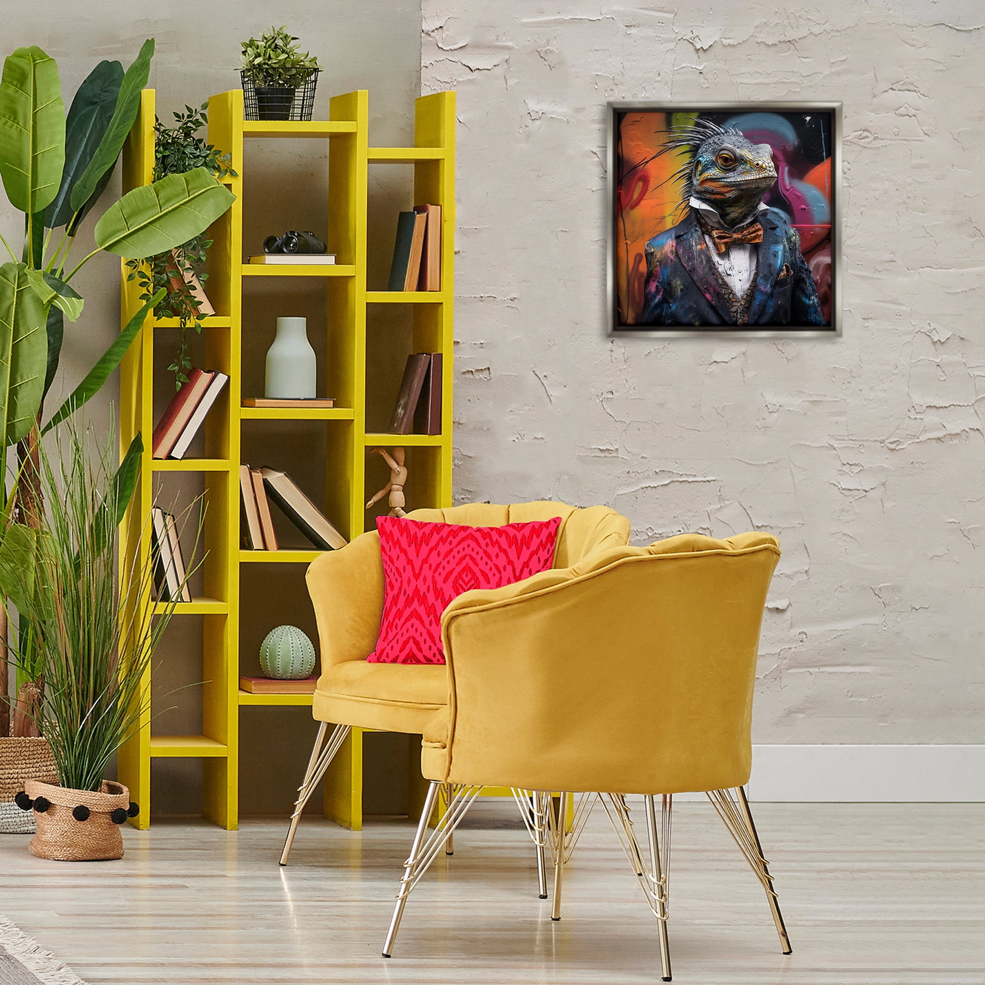 Stupell Industries Urban Graffiti Iguana Animals & Insects Painting Gray Floater Framed Canvas Art Print Wall Art, 18 x 18