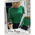 thumbnail image 6 of HUBERY Women Floral Printed Long Sleeve Crew Neck Solid Color Pullover Top, 6 of 7