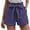 Dark Blue, variant on RYRJJ Womens Cotton Linen Beach Shorts Soft Elastic Waist Bowknot Tie Belted Summer Casual Short Pants with Pockets(Purple,XXL)