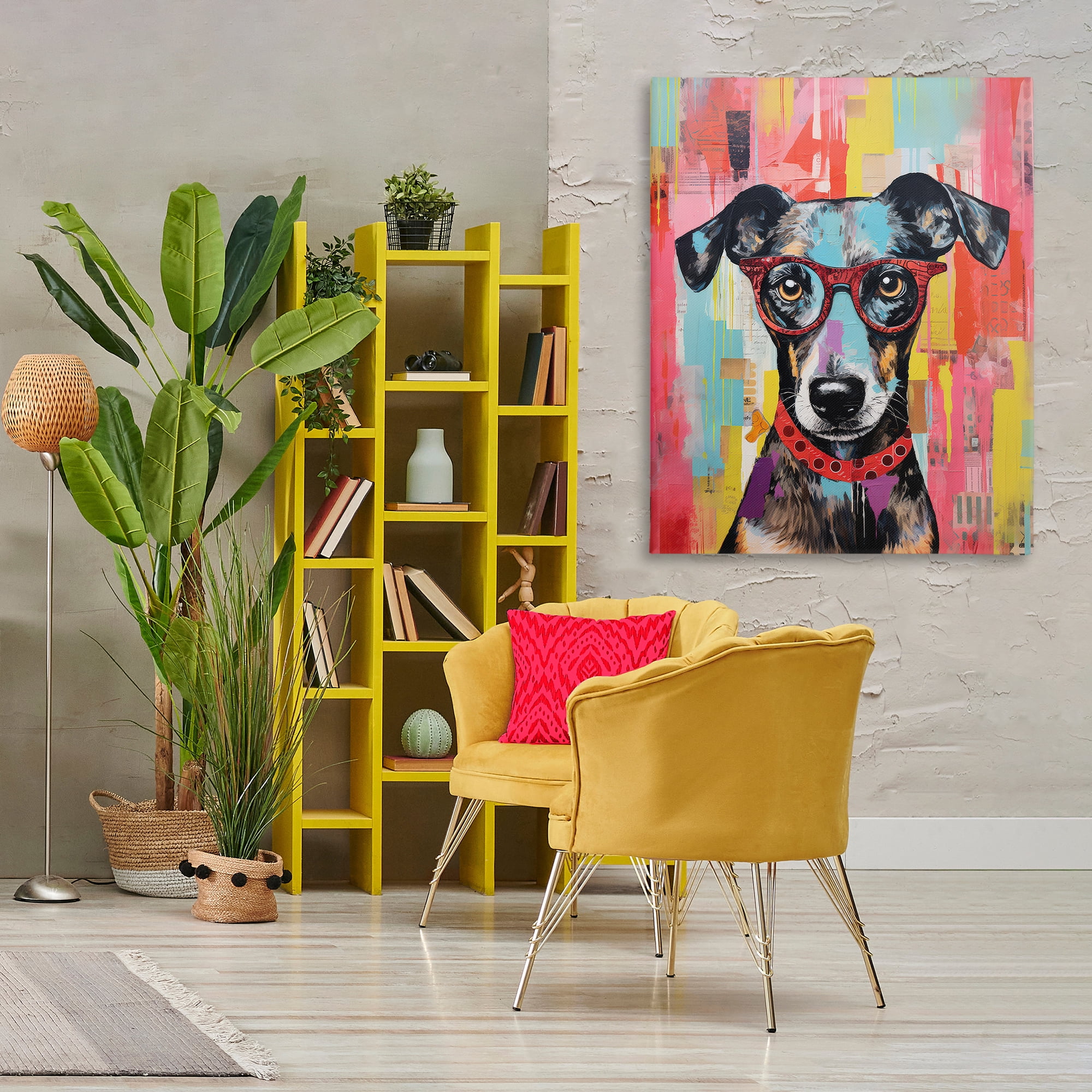 Stupell Industries Quirky Spectacle Dog Animals Painting Wrapped Canvas Art Print Wall Art, 36 x 48