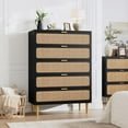 thumbnail image 3 of Twister.CK Rattan 5 Drawer Dressers for Bedroom, Tall Wooden Dresser with Deep Drawers, Chest of Drawers for Closet, for Living Room, Hallway, Black, 3 of 8