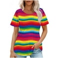 thumbnail image 3 of QATAINLAV Tunic Tops for Women Loose Fit Dressy Casual Blouses Short Sleeve Pleated Rainbow Tshirts 2025 Fashion Summer Tees Shirt Multicolor L Today's Lightning Sales, 3 of 8