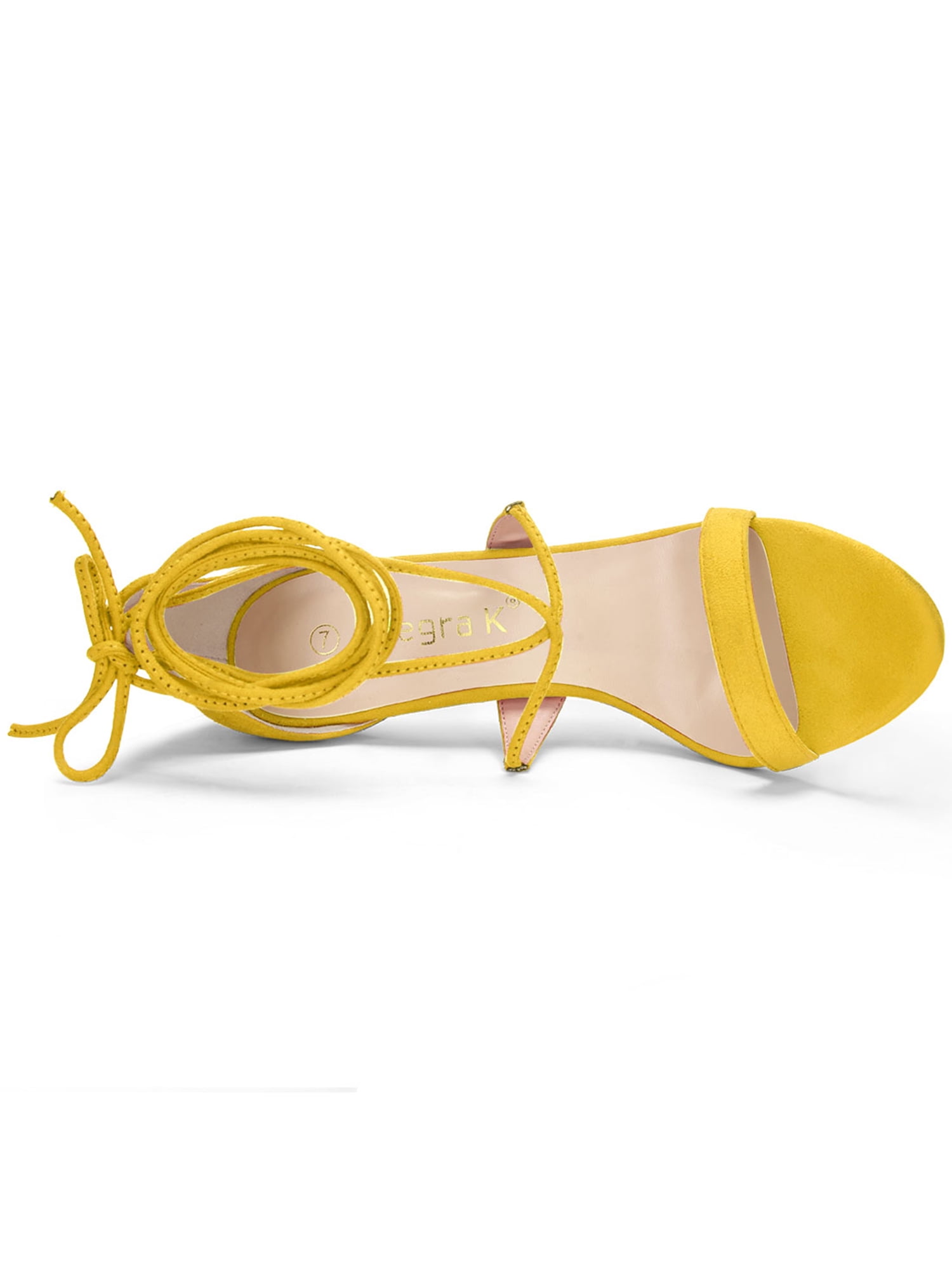 DARING DIVA Women Open Toe Stiletto High Heel Lace-Up Black Sandals 7 Yellow