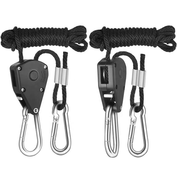 1/8 in Rope Ratchet Tie Down Hanger, 6 ft, 150 lb, Black, 2 Pack