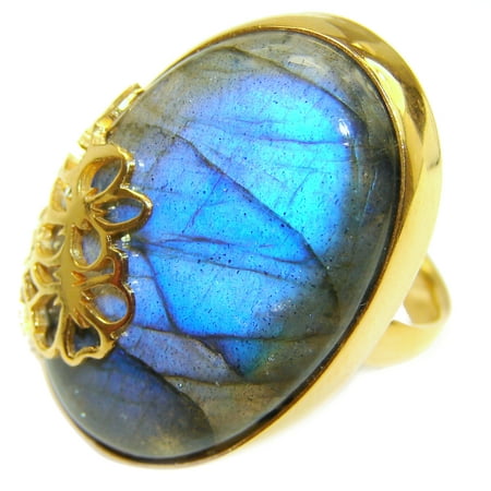 Regal Infinity Labradorite 18K Gold over .925 Sterling Silver Bali handmade ring size 8 by SilverRush Style