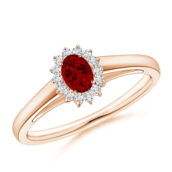 Angara Bague en Rubis de Laboratoire - Bague en Rubis Inspirée de la Princesse Diana avec Halo de Diamant de Laboratoire en Or Rose 14K pour Femmes (Taille de Bague = 9)
