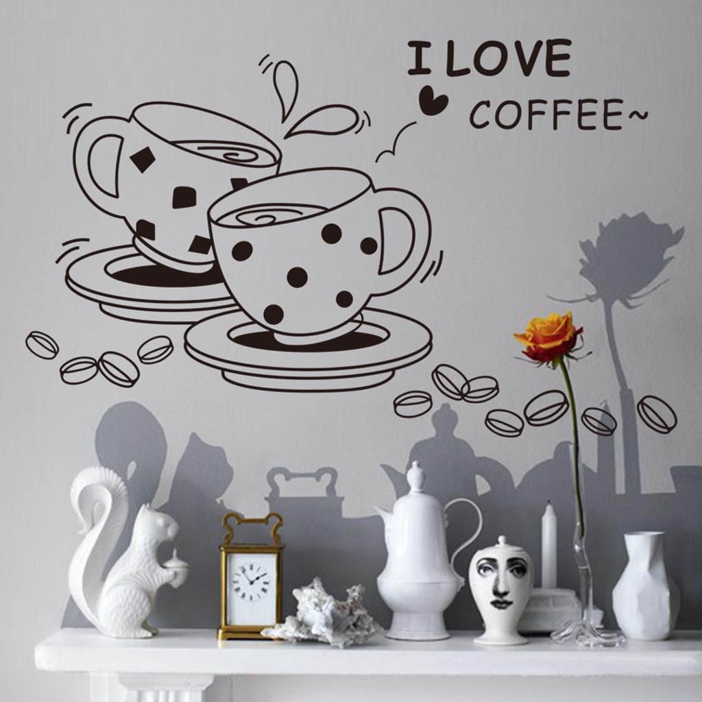 Coffee Cup Vinyl Wall Stickers for Kitchen Wall Art Home Decor Dining Room