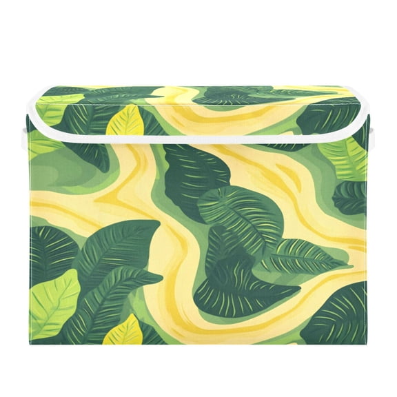 Storage Box With Lid 16.5x12.6x11.8In Foldable Stacked Household Storage Box Green River Pattern