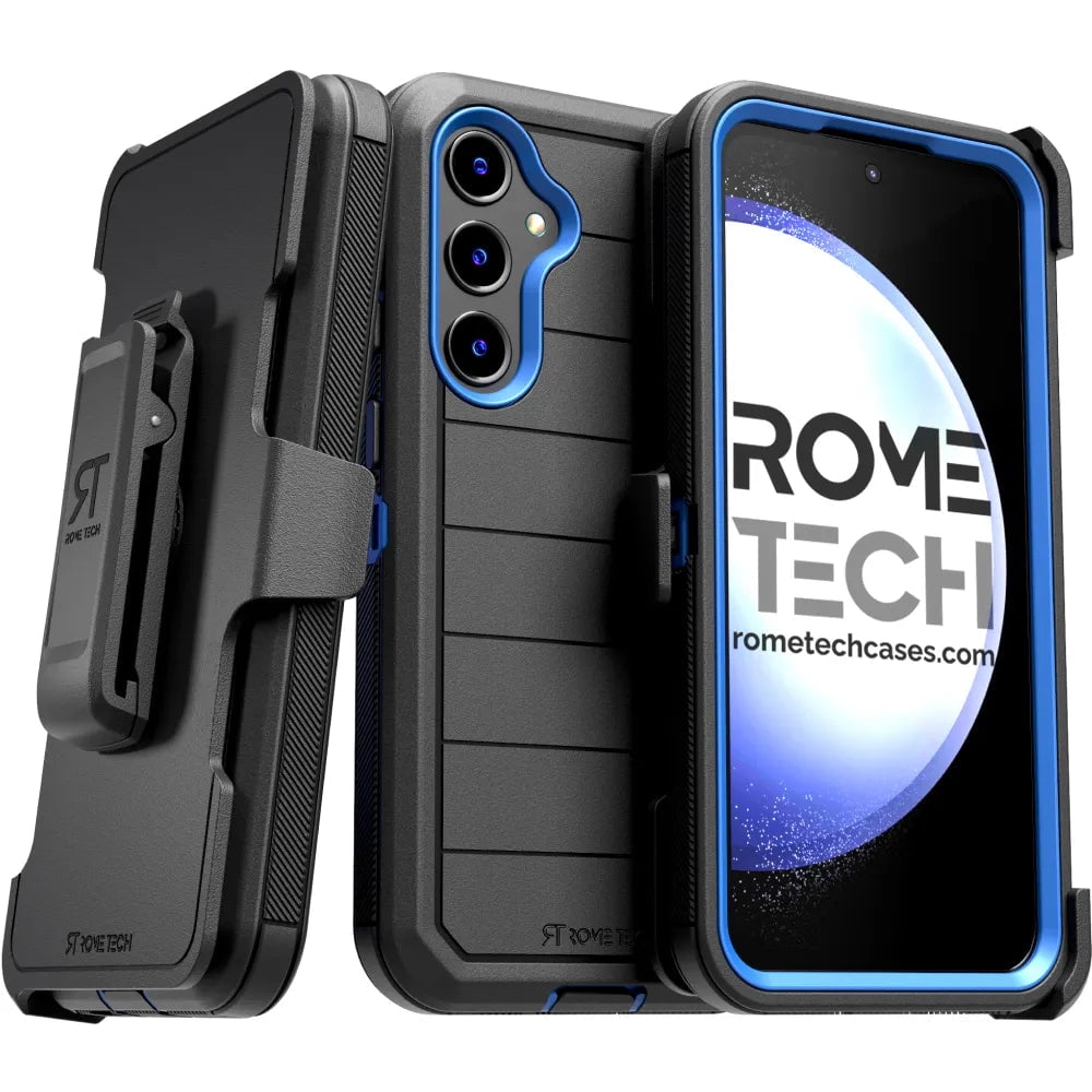 Rome Tech for Samsung Galaxy S23 FE 5G Case with Belt Clip Holster & Kickstand, Dual-Layer Shockproof Case - Black & Blue