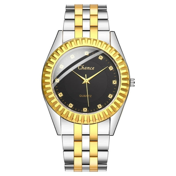 Reloj de cuarzo para hombre, relojes de moda para hombre, reloj de pulsera analógico de cuarzo de acero inoxidable dorado con cristal para mujer.