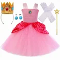 thumbnail image 3 of Disfraz de princesa reina melocotón para niñas, vestido de tul con tutú para fiesta de cumpleaños, vestido de baile para niños, ropa de cosplay para carnaval y Halloween, 3 of 5