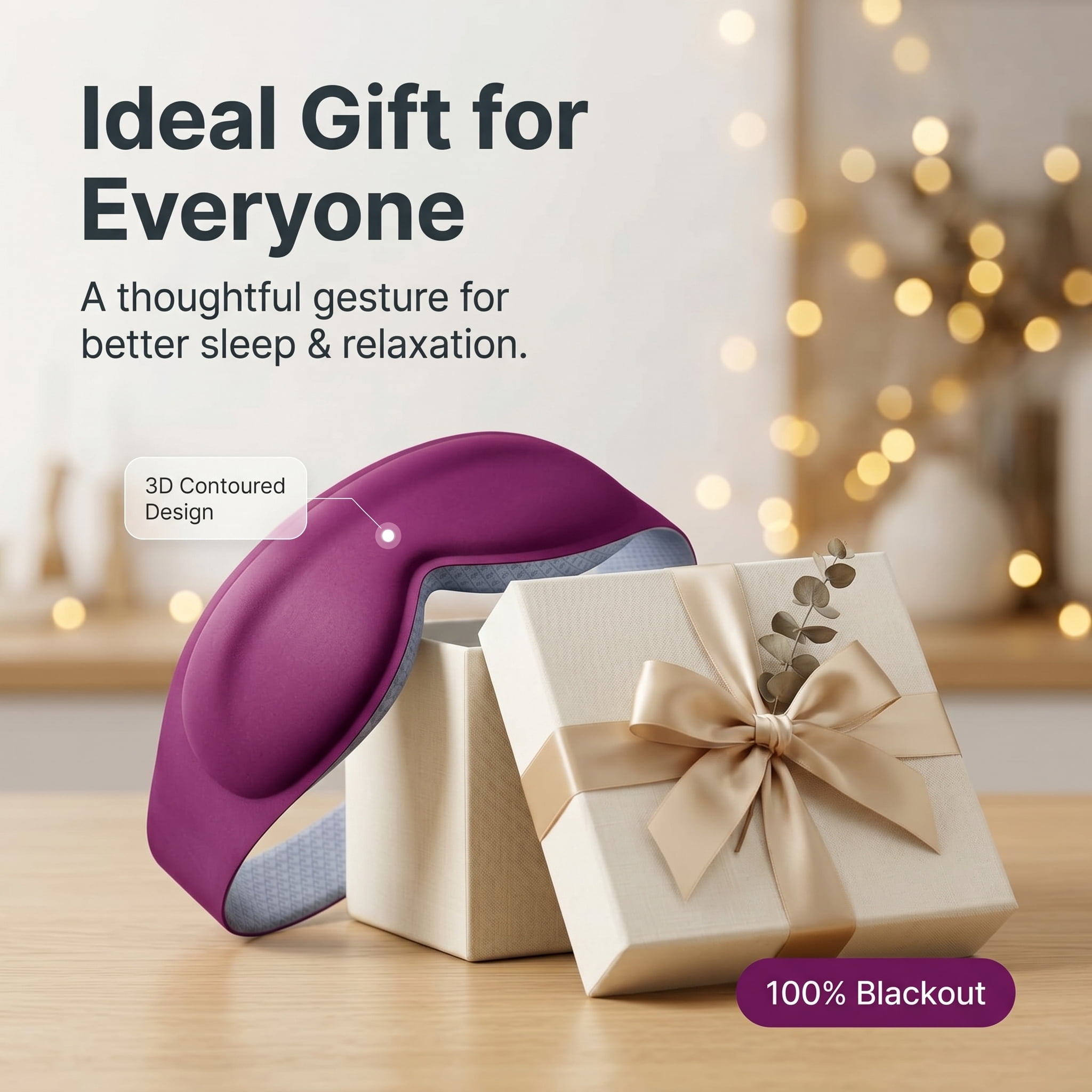 FACEMOON Weighted Sleep Mask 100% Blackout 3D Contoured for Men and Women Luxurious Night Sleep Soft Memory Foam Zero Pressure Travel Essential Purple