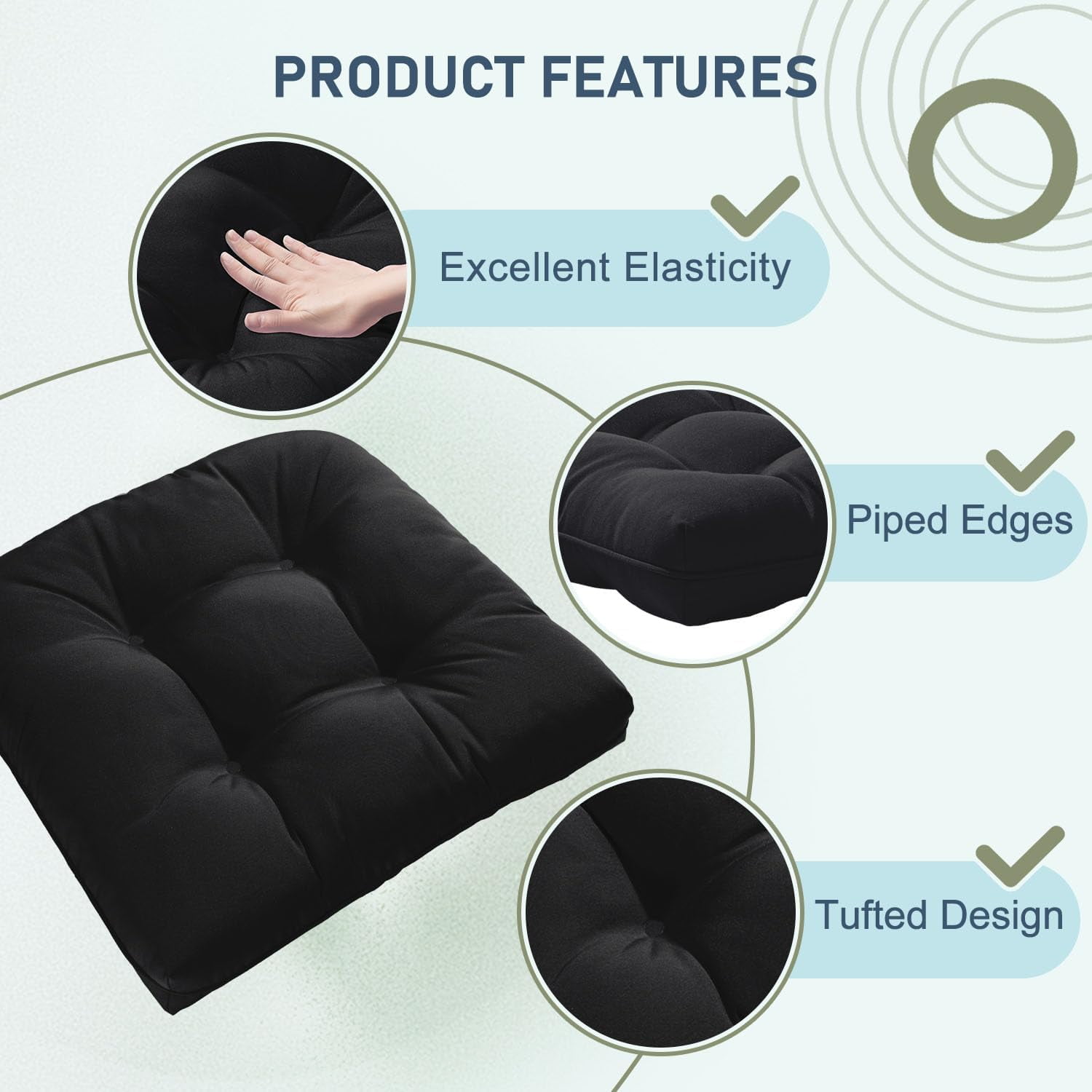 Namzi 4 Pack Outdoor Cushions, Patio Chair Cushions Outdoor Furniture Cushions for Garden, Balcony & Outdoor Dining Chairs Cushions,Black