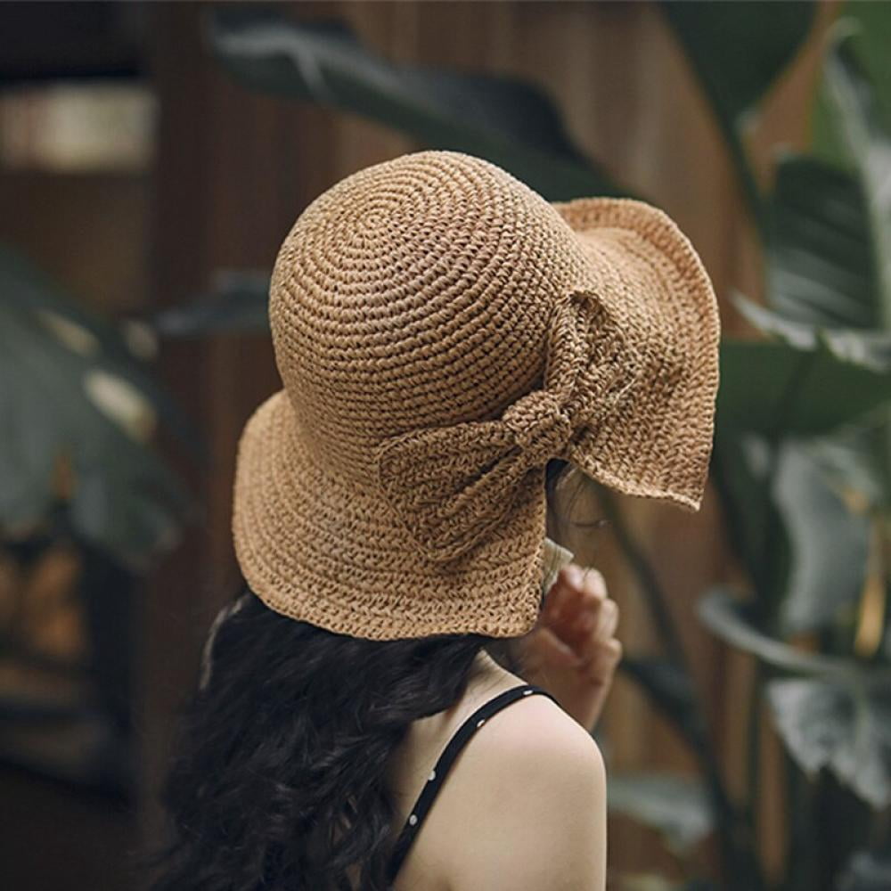Sun Hats Foldable Packable Weave Bow 