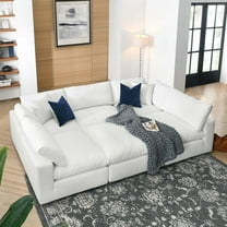 Modway Commix 6-Piece Modern Fabric Overstuffed Sectional Sofa in Pure White