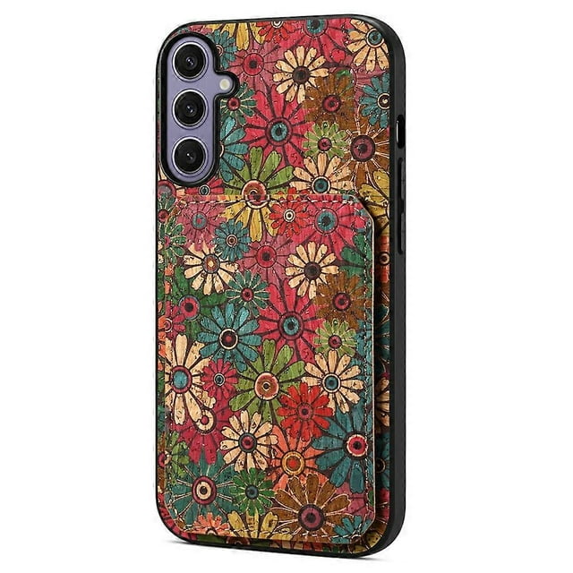 For Samsung Galaxy S25+ Case with Card Holder Kickstand Flowers Design Leather Phone Cover - Summer