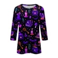 thumbnail image 4 of Halloween Shirts for Women Spider Pumpkin Graphic 3/4 Sleeve Casual Blouse Witch Hat Loose Fit Crew Neck Fall Cute Tees S, 4 of 6