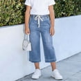 thumbnail image 2 of Jewelreauty Girls' Jean Capris Drawstring Elastic High Waist Denim Capri Pants Wide Leg Jeans 4-15 Years (12-13Years, Light Blue), 2 of 6