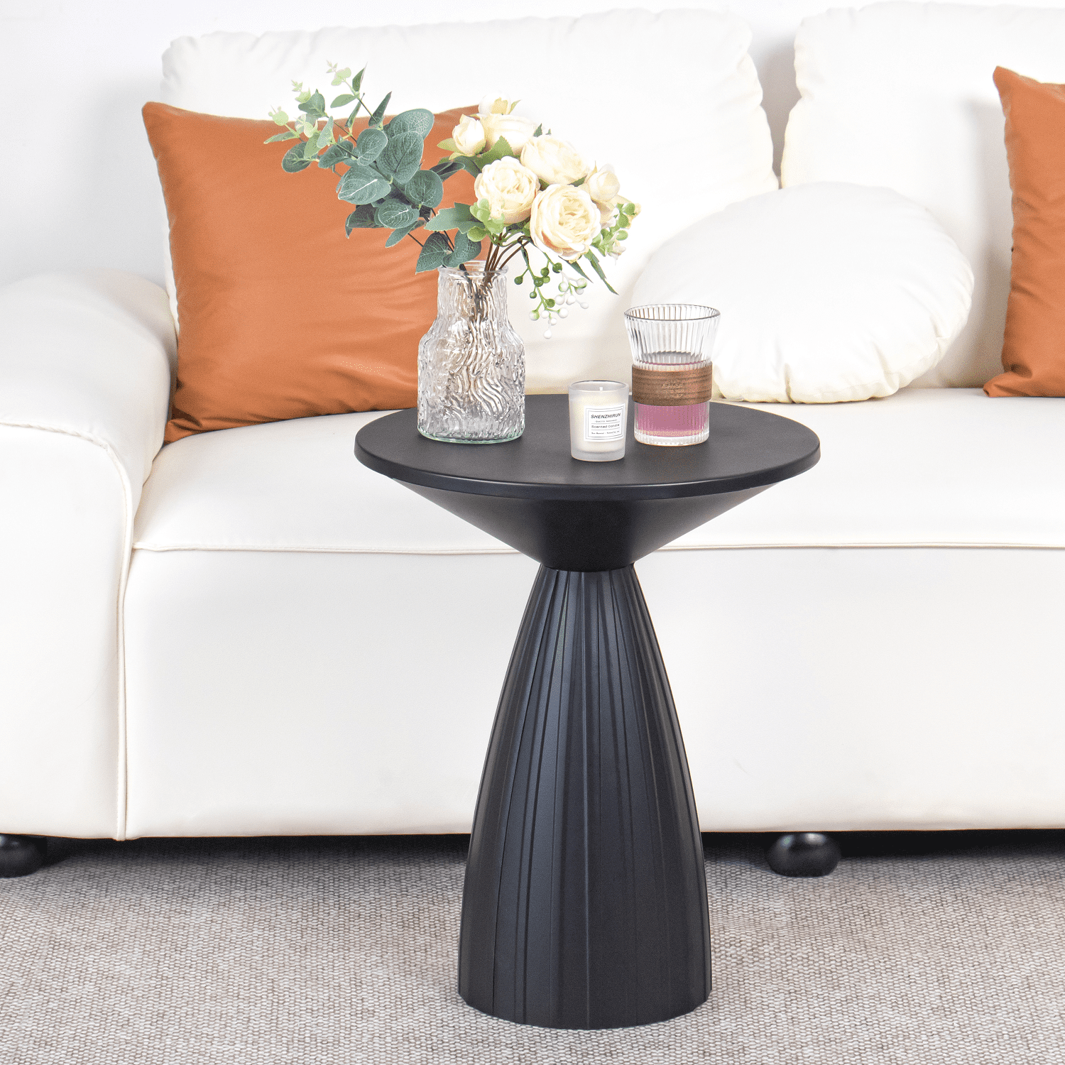 Pedestal Drink Table, Small Round Martini Table, Metal End Table for Small Space, Living Room, Black