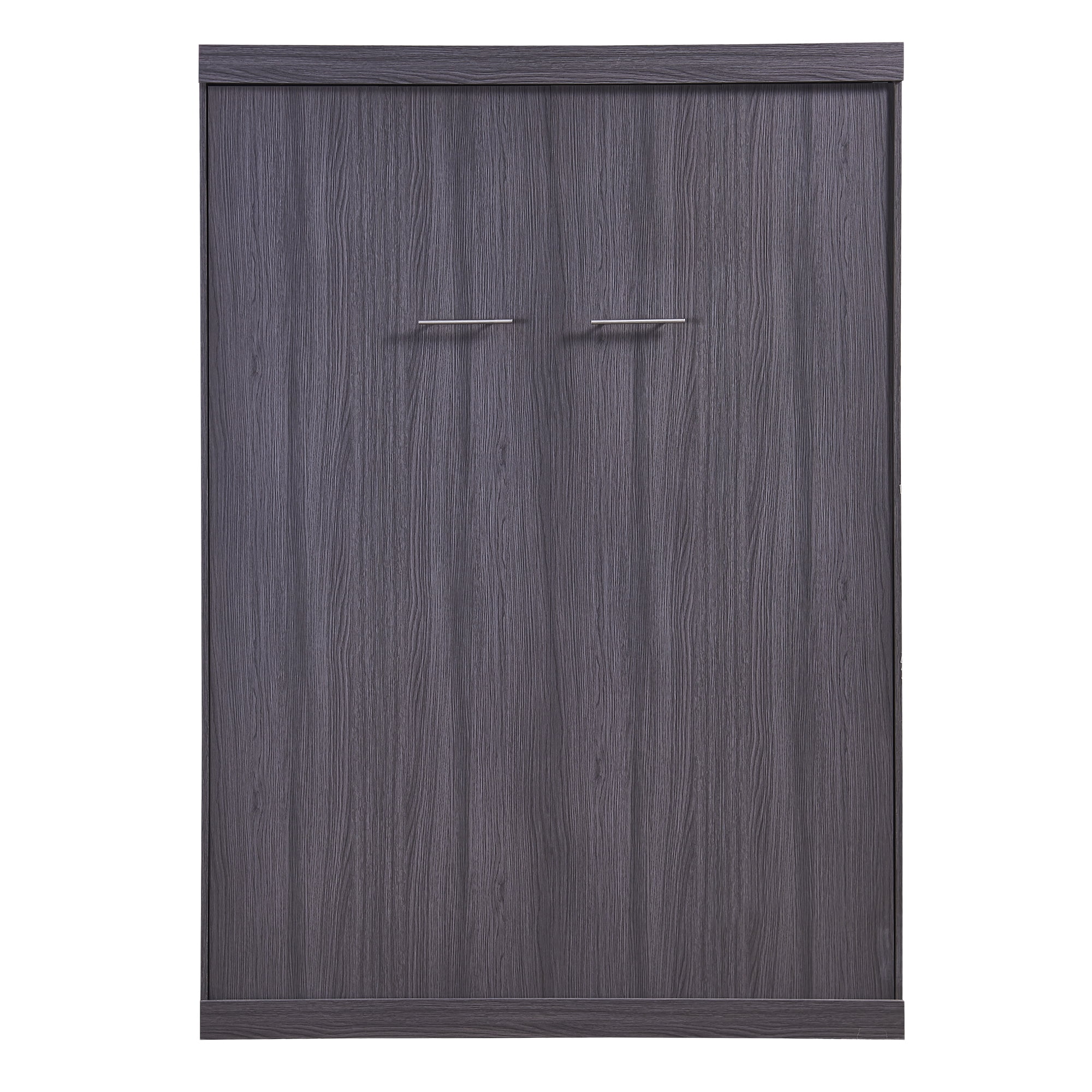 Euroco Wood Full Size Murphy Wall Bed with Wardrobe and Drawers for Living Room, Moveable Wardrobe and Drawers, Space-Saving & Easy Open and Close, Gray
