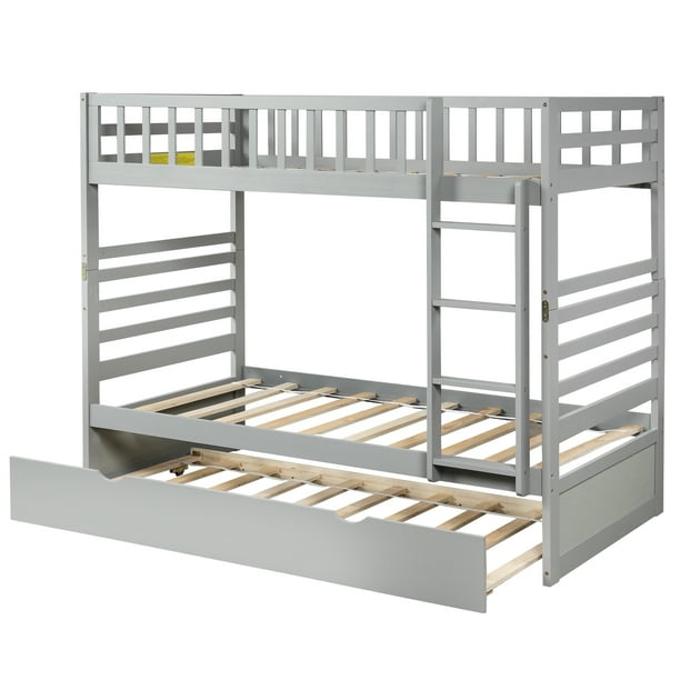 Twin Over Full Bunk Bed Solid Wood Bunk Beds With Trundle Ladder And Safety Rail Modern