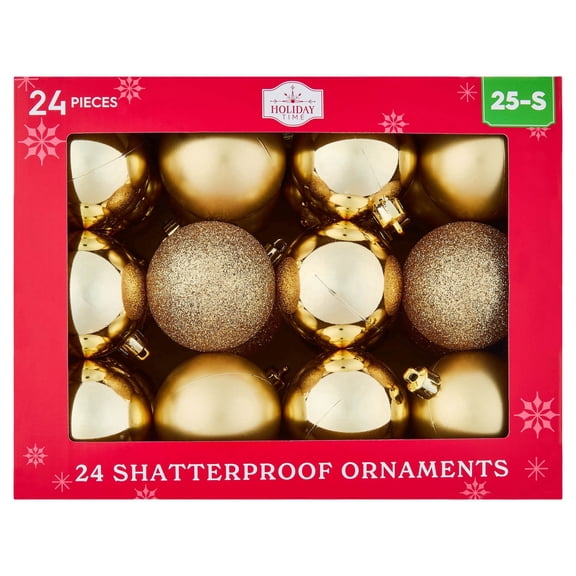24-Count Gold Ball Shatterproof Christmas Ornaments, 2.8", by Holiday Time