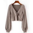 thumbnail image 2 of Crop Tops for Women V Neck Lantern Long Sleeve Knitted Solid Cropped Pullover Sweatshirt Fall Tops, 2 of 2
