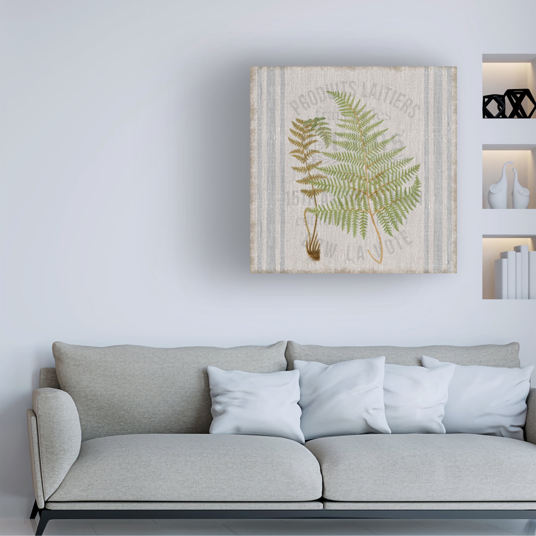 Canvas Wall Art - Cora Niele 'Fern On Flour Sack 04' Wall Art for Living Room, Bedroom, or Office Décor by Trademark Fine Art - 24 x 24 Inches