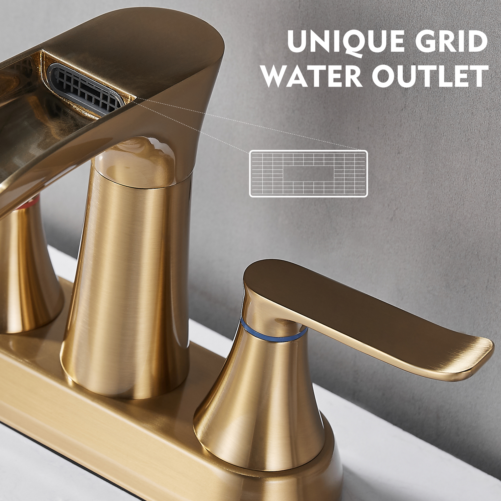 Brushed Gold Bathroom Faucet,Yundoom 4 Inch Centerset Bathroom Faucet,Waterfall Bathroom Faucet,2 Handle Bathroom Faucet for Sink 3 Hole,360 Degree Swivel Spout Bathroom Sink Faucet with Pop Up Drain