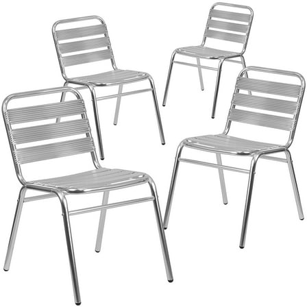 Flash Furniture Lila 4 Pack Commercial Aluminum Indoor-Outdoor Restaurant Stack Chair with Triple Slat BackNative AmericanNative