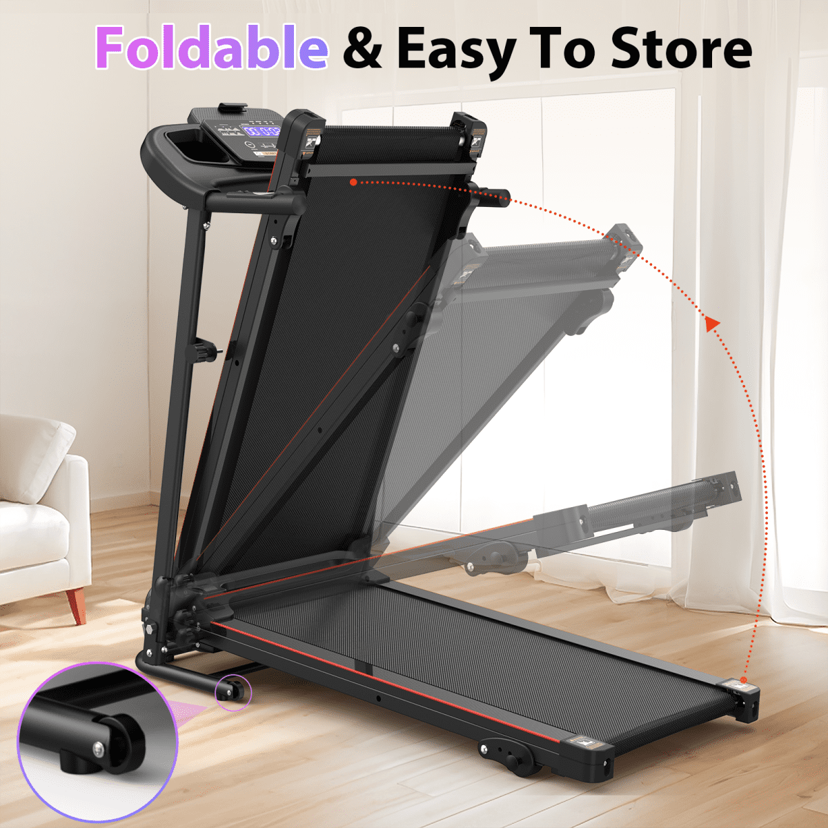 2.5HP Bluetooth Sensor Treadmill with 3-Level Incline, Folding Home Treadmills, 12KM/H Speed – 265LBS Capacity for Home Gym Use