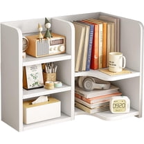 Desk Shelf,Small Bookshelf,Wooden Desk Hutch Desk Organizers,White Desktop Bookshelf and Accessories Storage Display Rack in Home Office Dorm,Freestanding Desk Shelf