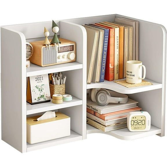 Desk Shelf,Small Bookshelf,Wooden Desk Hutch Desk Organizers,White Desktop Bookshelf and Accessories Storage Display Rack in Home Office Dorm,Freestanding Desk Shelf