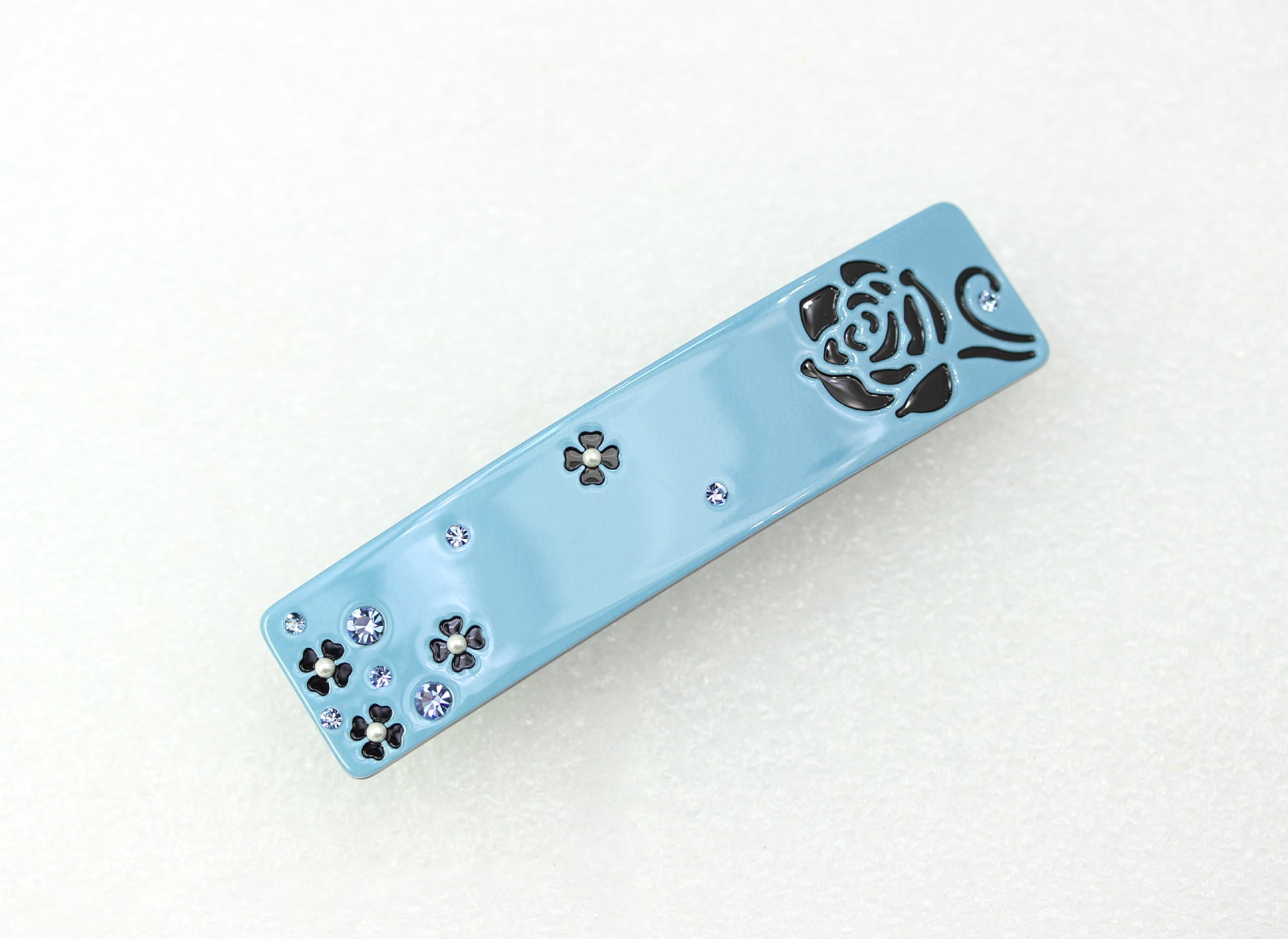 Faship Dusty Blue Cellulose Acetate Rose Floral Art Deco Hair Claws Clips