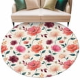 thumbnail image 2 of Red Pink Flower Round Living Room Rugs 6 ft, Watercolor Floral Green Leaf Vintage Country Washable Area Rug with Non-Slip Sturdy Edge Binding Round Carpet for Kitchen Office Bedroom, 2 of 9