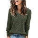 thumbnail image 1 of Suéter de cuello en V para mujer, suéter informal de invierno de color liso, cuello alto, manga larga, tejido suelto, suéter para mujer, 1 of 6